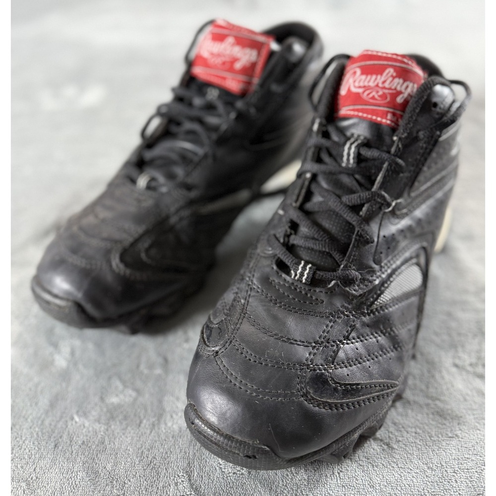 Rawlings Baseball‎ Softball Cleats Shoes Mens 7 Black Mid Molded Studs Lace Up